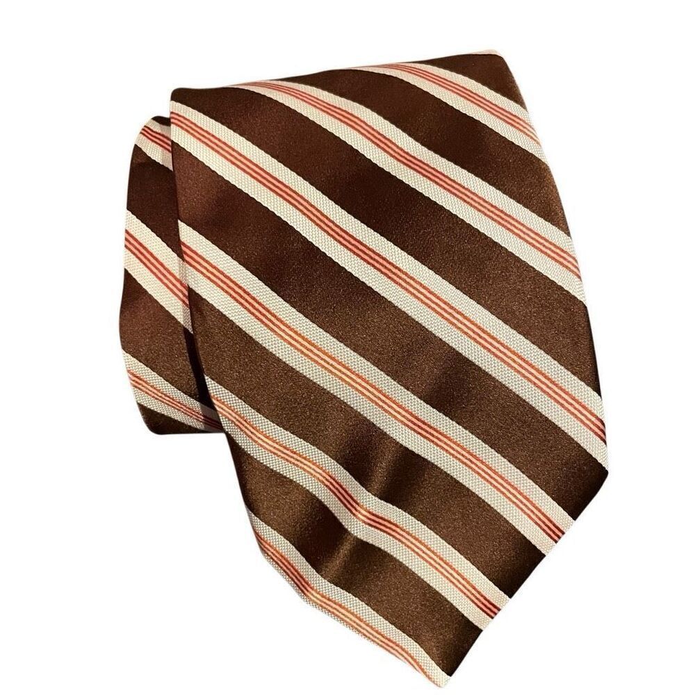 Brooks Brothers Men Golden Fleece Necktie Brown Orange Stripe Heritage Old Money